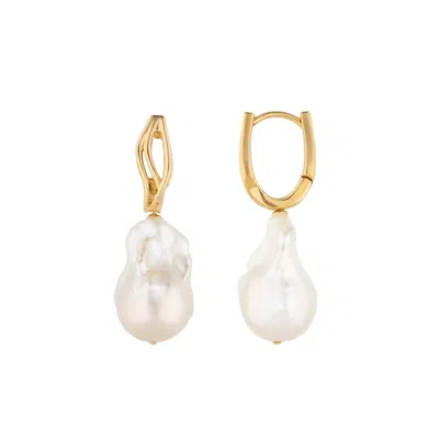 Lulu B London Women's Baroque Pearl Wave Gold Hoop Earrings
