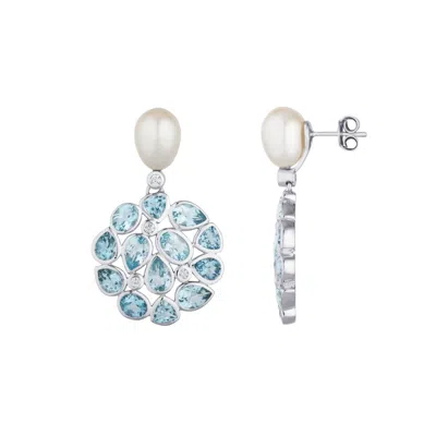 Lulu B London Women's Blue Topaz & Pearl Statement Silver Stud Drop Earrings