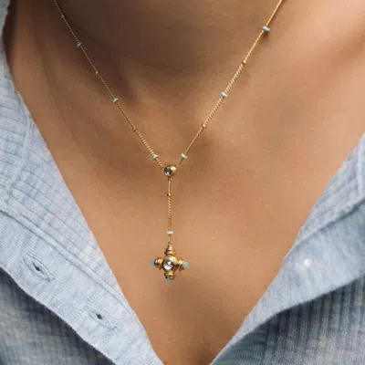 Lulu B London Women's Blue Topaz Cross Gold Lariat Necklace