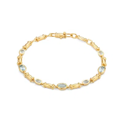 Lulu B London Women's Blue Topaz Gemstone Chain Gold Bracelet