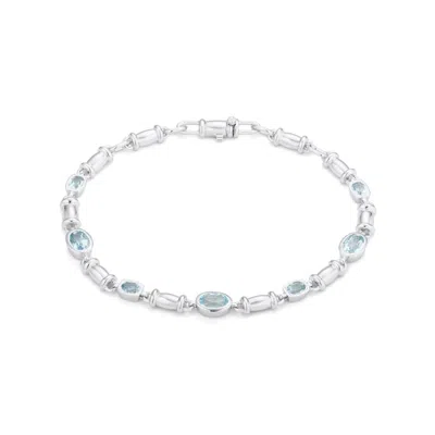 Lulu B London Women's Blue Topaz Gemstone Chain Silver Bracelet