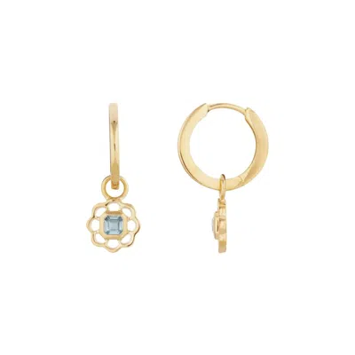 Lulu B London Women's Blue Topaz Gemstone Flower Gold Drop Hoop Earrings