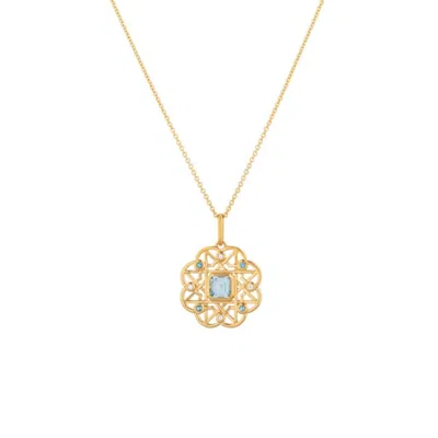 Lulu B London Women's Blue Topaz Gemstone Flower Gold Necklace