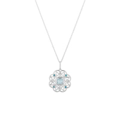 Lulu B London Women's Blue Topaz Gemstone Flower Silver Necklace