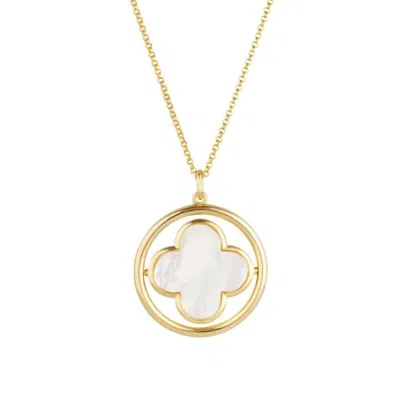 Lulu B London Women's Clover Gold Large Swivel Long Necklace With Mother Of Pearl