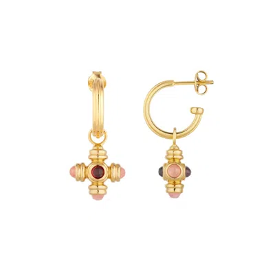 Lulu B London Women's Garnet & Rhodochrosite Cross Gemstone Charm Gold Hoop Earrings