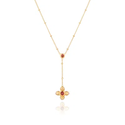 Lulu B London Women's Garnet & Rhodochrosite Gold Lariat Necklace