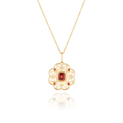 Lulu B London Women's Garnet Gemstone Flower Gold Necklace