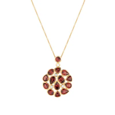 Lulu B London Women's Red Garnet Statement Gold Pendant Necklace