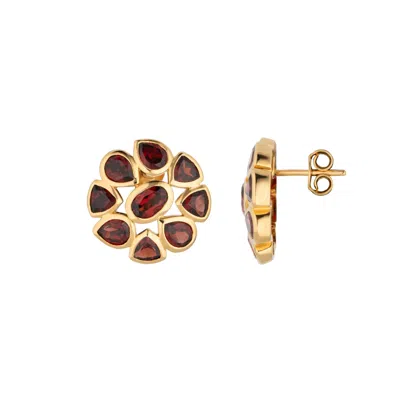 Lulu B London Women's Red Garnet Statement Gold Stud Earrings