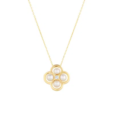 Lulu B London Women's White Statement Four Pearl Clover Gold Necklace