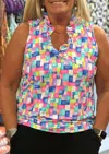 Lulu-b V-neck Ruffle Sleeveless Top In Bright Pink In Multi