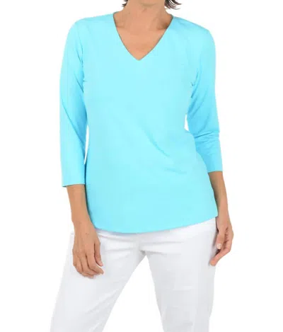 Lulu-b Women's 3/4 Sleeve V-neck Top In Turqouise In Blue