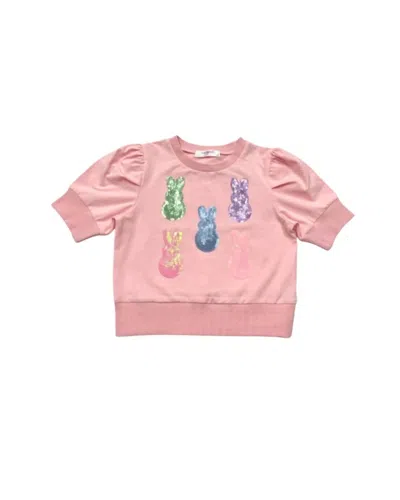 Lulu Bebe Kids' Peeps Sequin Puff Sleeve Top In Peach In Pink