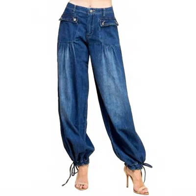 Lulu Clothes Tie Ankle Wide Leg Denim Jeans In Dark Wash In Blue