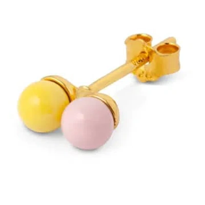Lulu Copenhagen Lulu1254 Double Color Ball Ear Stud In Light Pink/yellow