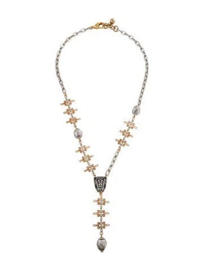 Pre-owned Lulu Frost Crystal & Faux Pearl Two Tone Chain Necklace, 24.5" In Multicolor