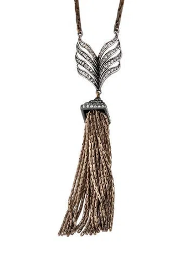Pre-owned Lulu Frost Crystal Symmetry Tassel Pendant Necklace, 31" In Clear