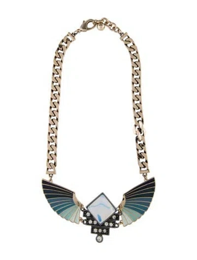 Pre-owned Lulu Frost Enamel & Crystal Odeon Wing Necklace, 19.5" In Blue