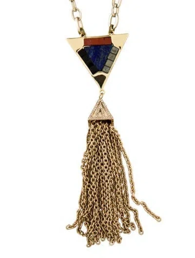 Pre-owned Lulu Frost Petra Tassel Pedant Necklace, 28.5" In Black/blue/brown