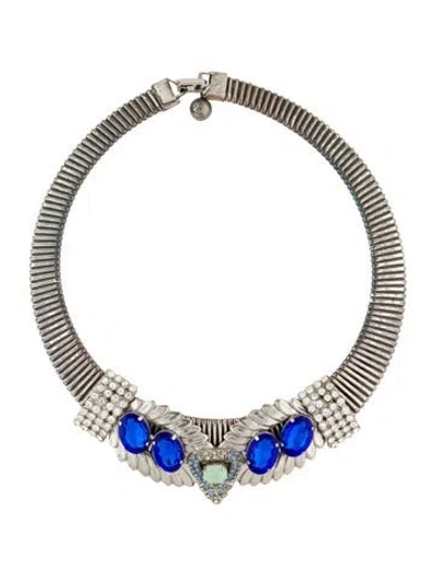 Pre-owned Lulu Frost Resin & Crystal Collar Necklace, 18" In Blue