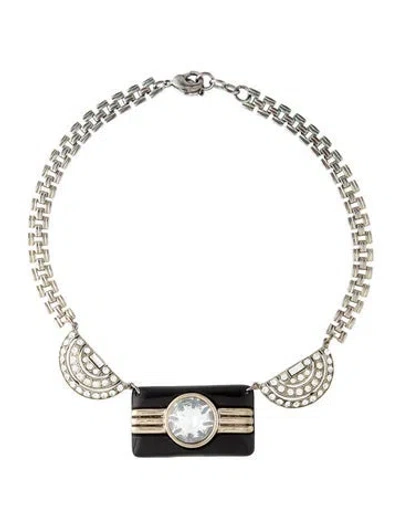 Pre-owned Lulu Frost Two Tone Resin & Crystal Collar Necklace, 19" In Black