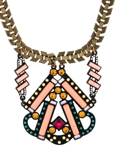 Pre-owned Lulu Frost Vintage Crystal, Resin & Enamel Pendant Necklace, 17.5"