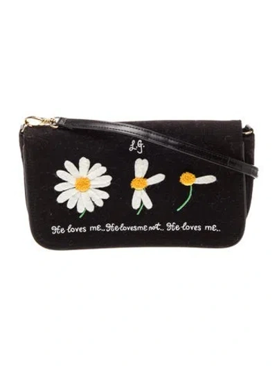 Pre-owned Lulu Guinness Canvas Shoulder Bag In Black