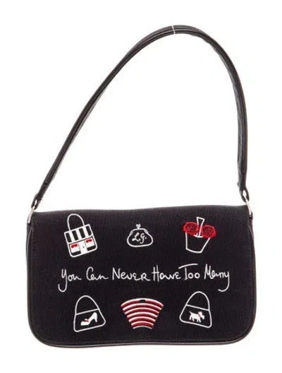 Pre-owned Lulu Guinness Canvas Shoulder Bag In Black