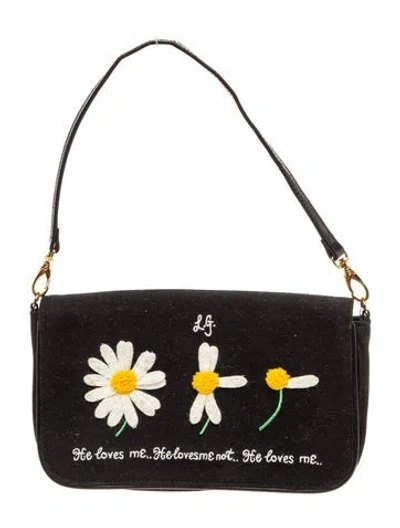 Pre-owned Lulu Guinness Canvas Shoulder Bag In Black