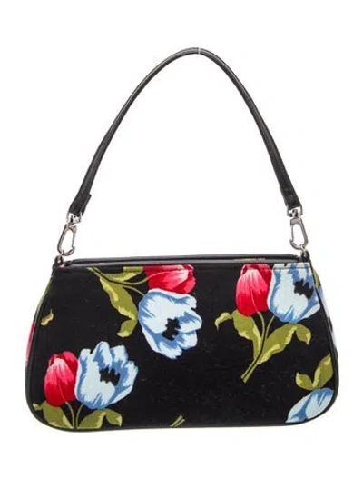 Pre-owned Lulu Guinness Canvas Shoulder Bag In Black
