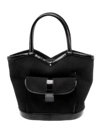 Pre-owned Lulu Guinness Canvas Top Handle Bag In Black