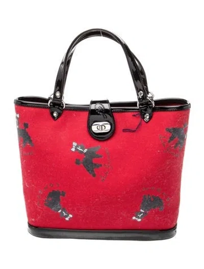 Pre-owned Lulu Guinness Canvas Top Handle Bag In Red
