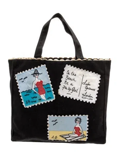 Pre-owned Lulu Guinness Canvas Tote In Black