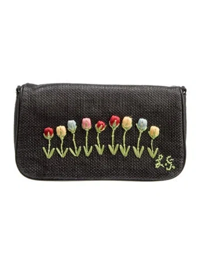 Pre-owned Lulu Guinness Raffia Clutch In Black