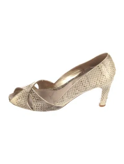 Pre-owned Lulu Guinness Snakeskin Animal Print Sandals In Multi