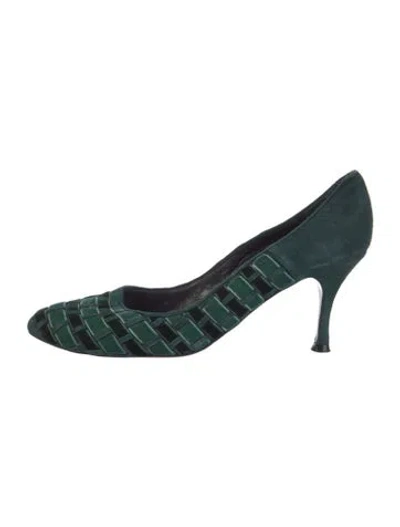 Pre-owned Lulu Guinness Suede Printed Pumps In Green
