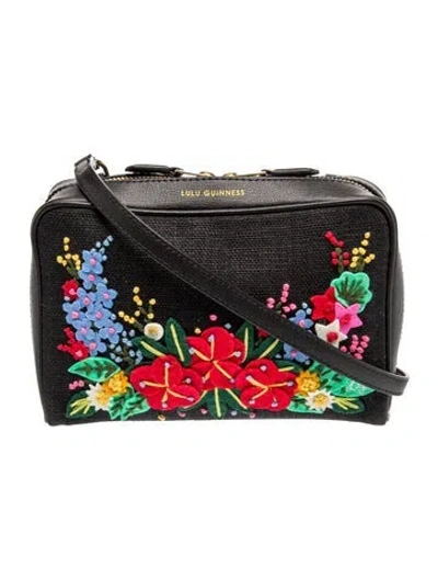 Pre-owned Lulu Guinness Tweed Crossbody Bag In Black
