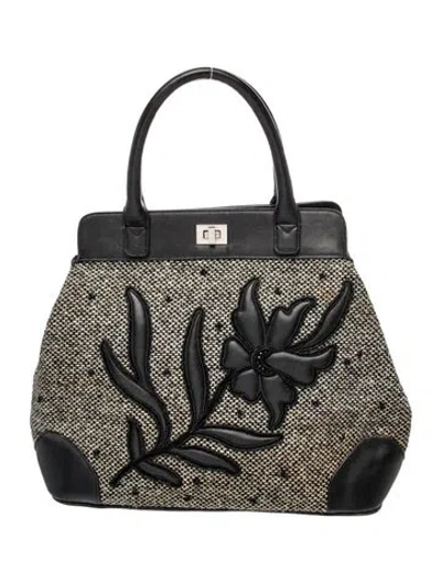 Pre-owned Lulu Guinness Tweed Top Handle Bag In Black