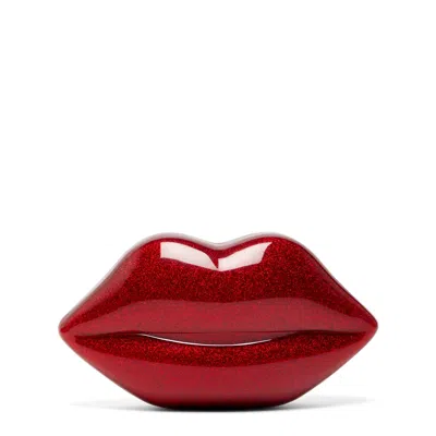 Lulu Guinness Women's Lulu Red Glitter Medium Lips Clutch Bag