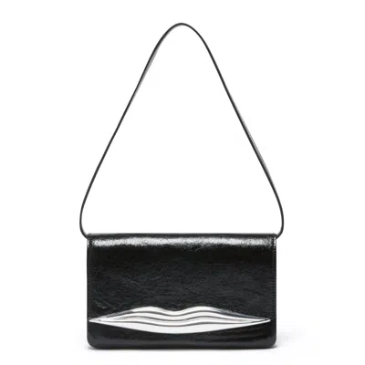 Lulu Guinness Women's Surrealist Lips Clasp Clutch In Black Patent