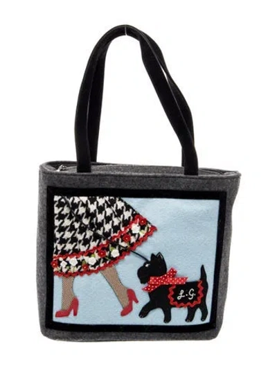 Pre-owned Lulu Guinness Wool Shoulder Bag In Gray