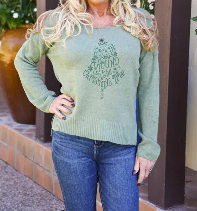 Lulu Luna Rockin' Tree Sweater In Sage Green