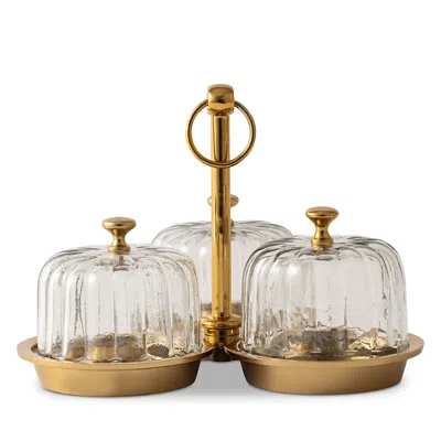 Lulu Powers Fluted Glass Dome Entertaining Trio In Gold