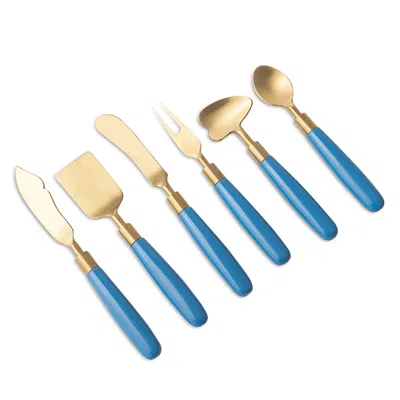 Lulu Powers Resin Handle Cheese Knife Set In Blue