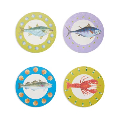 Lulu Powers Vinyl Fish Coasters, Set Of 4 In Multi
