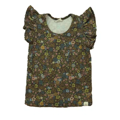 Pre-owned Lulu Roo Kids' Girls Brown Floral Green Apparel Sets In Animal Print