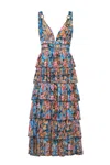 Lulu Zagame Women's Blue Bra Top Tiered Maxi Dress In Luminous Garden In Blue