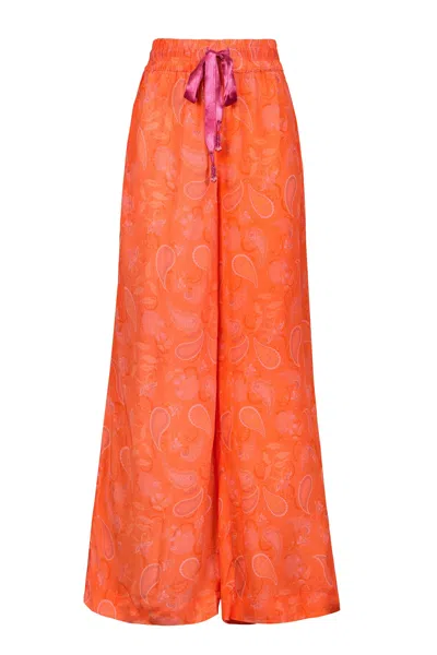 Lulu Zagame Women's Orange Elasticated High Waist Pant In Blushing Paisley