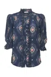Lulu Zagame Women's Pink / Purple Beaded Sleeve Blouse Navy Diamond & Navy Patchwork In Pink/purple